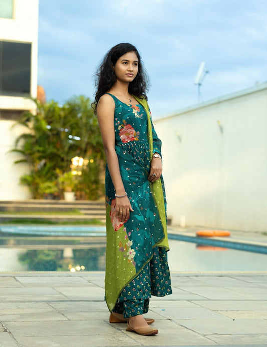 Lime green Organza Kurti set