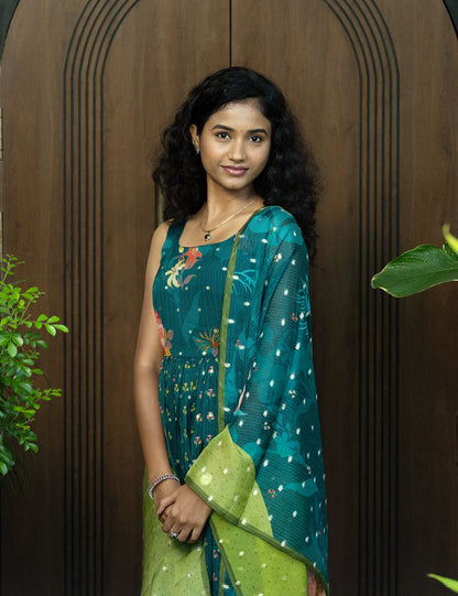 Lime green Organza Kurti set
