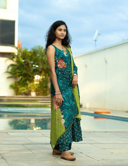 Lime green Organza Kurti set
